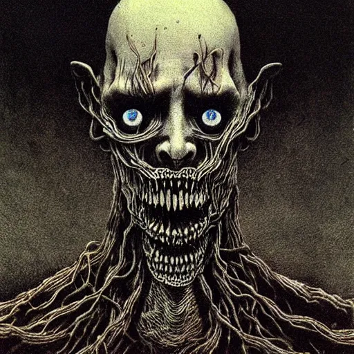 Image similar to a horrifying eldritch man by Beksinski and Junji Ito