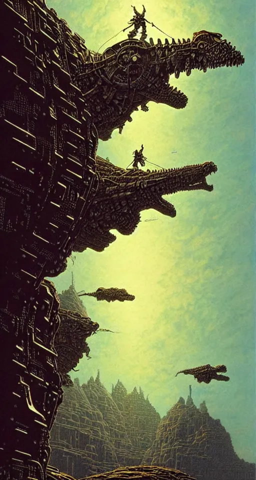 Image similar to stride across their bones, close up, concept art, intricate details, highly detailed, vintage sci - fi poster, in the style of chris foss, rodger dean, moebius, michael whelan, and gustave dore