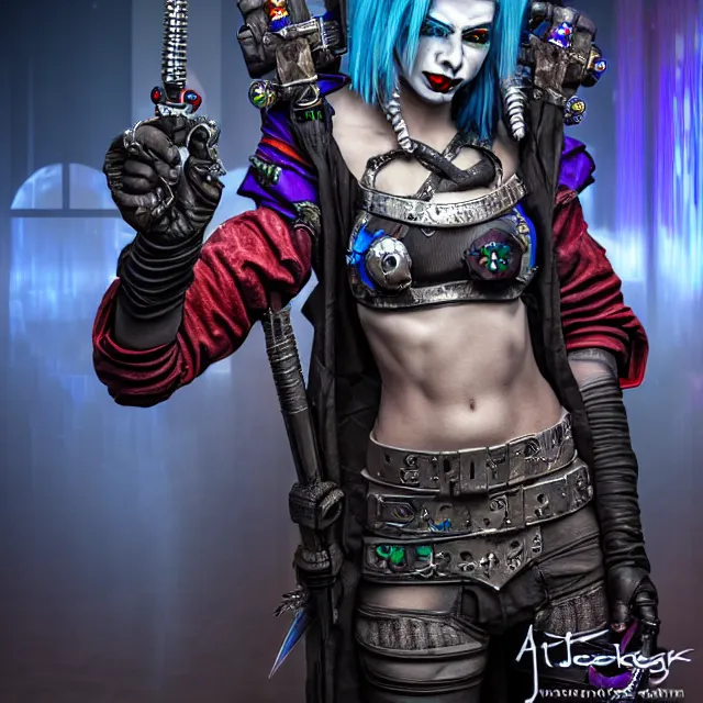 Prompt: cyberpunk jester warrior, highly detailed, 4 k, hdr, smooth, sharp focus, high resolution, award - winning photo, anne stokes, photorealistic