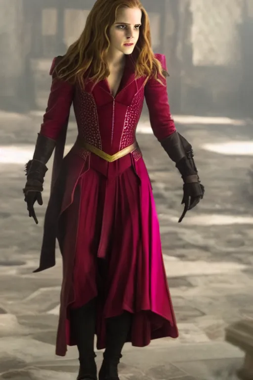 Prompt: Still of Emma Watson as Scarlett Witch