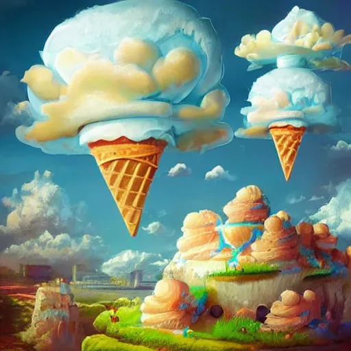 Prompt: ice cream castles in the sky, concept art, trending on artstation