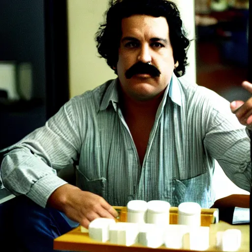 Image similar to pablo escobar as a metaverse drug dealer. cinestill - w 7 6 8