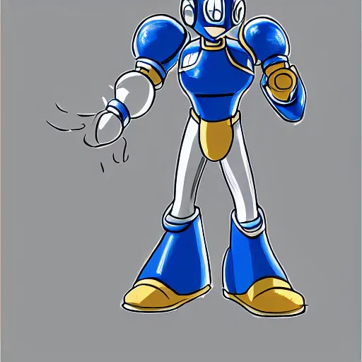 Prompt: Megaman as a 1980s realistic drawing