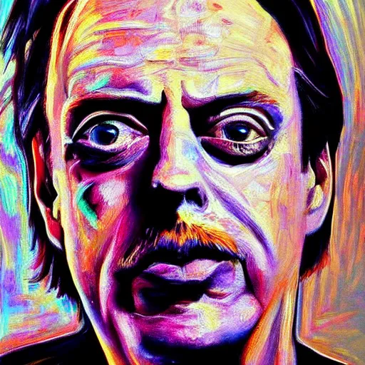 Prompt: Steve Buscemi, smooth painting, art, detailed, colorful, smiling, beautiful hair, deep look, intense atmosphere