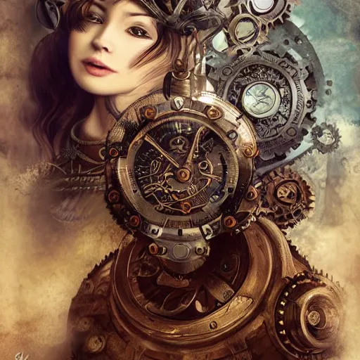 Prompt: Dream, tiger, gears, steampunk. portrait, crown, environment