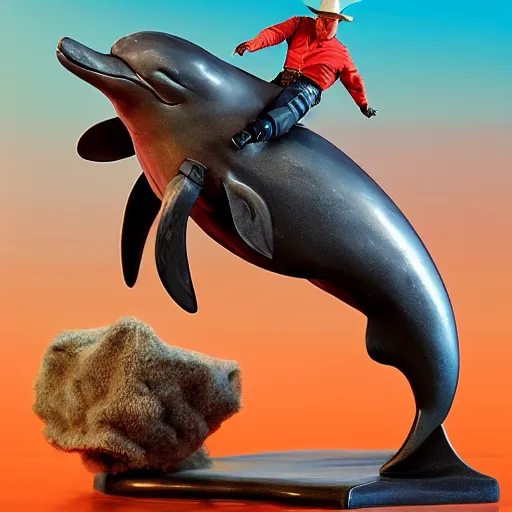 Prompt: john wayne riding a dolphin. action figure by hot toys. studio lighting.