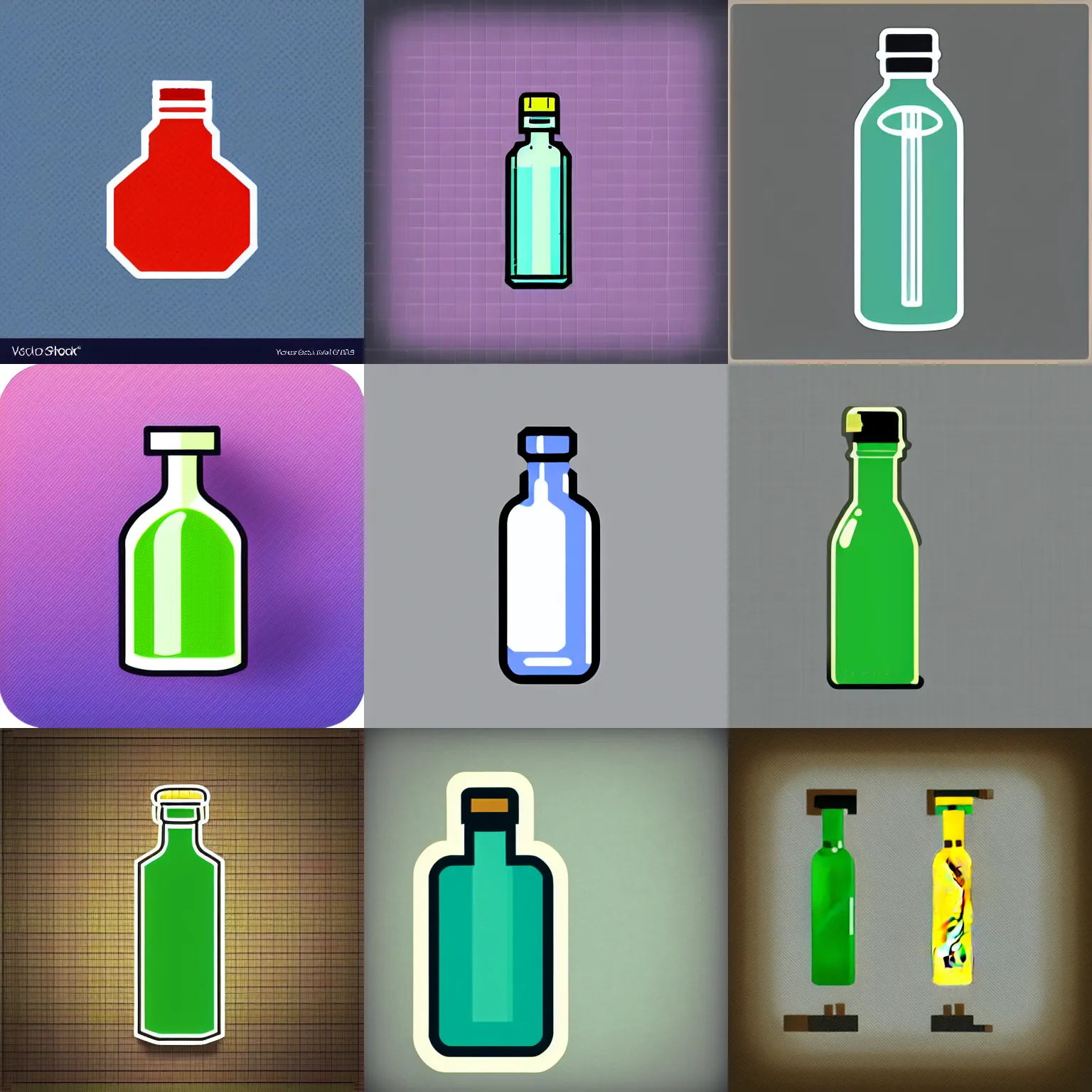 Prompt: retro sprite icon of a glass bottle of potion, minimalist, rpg