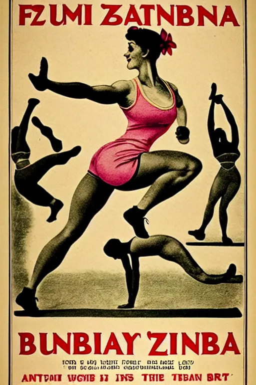 Prompt: 1900s zumba fitness art poster