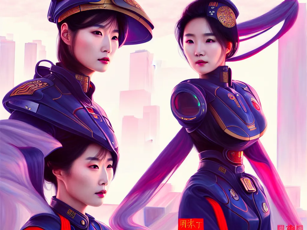 Image similar to portrait yang mi, futuristic china police uniform female, at future neon light rooftop, ssci - fi and fantasy, intricate and very very beautiful and elegant, highly detailed, digital painting, artstation, concept art, smooth and sharp focus, illustration, art by tan zi and ayanamikodon and alphonse mucha and wlop