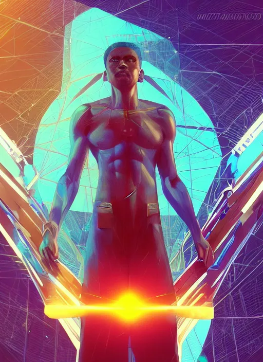Prompt: symmetry!! egyptian prince holding crystal scepter of power, solid cube of light, hard edges, product render retro - futuristic poster scifi, lasers and neon circuits, brown skin man egyptian prince, intricate, elegant, highly detailed, digital painting, artstation, concept art, smooth, sharp focus, illustration, dreamlike, art by artgerm