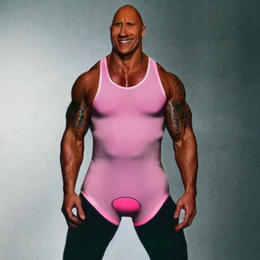 Image similar to dwayne the rock johnson in pink bodysuit