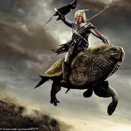 Image similar to the rohirrim riding into battle on giant turtles at minas tirith
