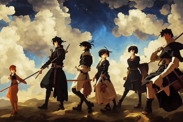 Prompt: baroque oil painting of anime key visual concept art of anime girl medieval revolutionaries, armored knights, dark fantasy, rule of thirds, cinematic lighting, fake hidden detail, trending on pixiv fanbox, acrylic palette knife and brush, style of makoto shinkai studio ghibli genshin impact jamie wyeth james gilleard greg rutkowski