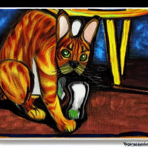 Image similar to a feline boxer fighting in a ring, in the style of vincent van gogh