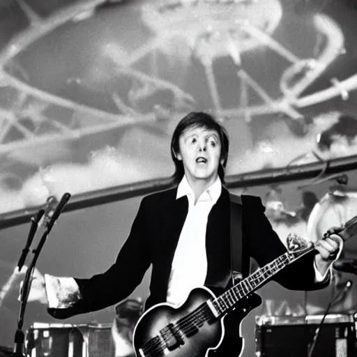 Prompt: paul mccartney preforming at a carnival