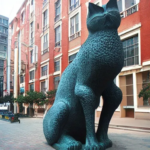 Prompt: a giant cat statue in a city, by moebius