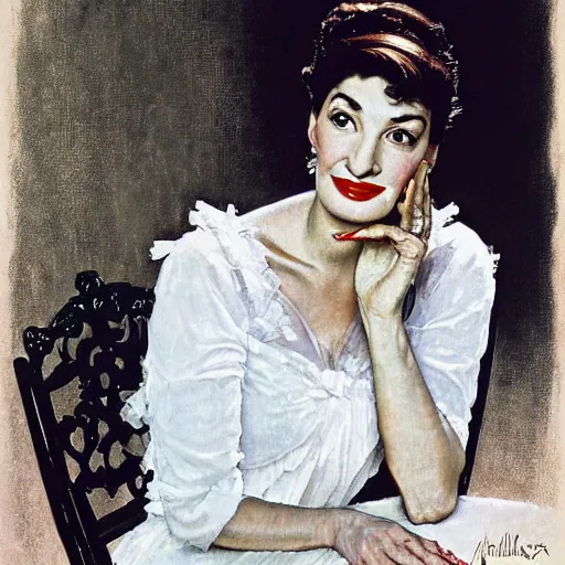 Image similar to portrait of maria callas by norman rockwell