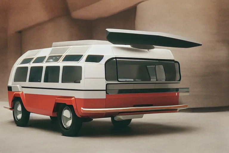 Prompt: designed by giorgetto giugiaro futuristic concept vw safari bus ( bronco ), ektachrome photograph, volumetric lighting, f 8 aperture, cinematic eastman 5 3 8 4 film