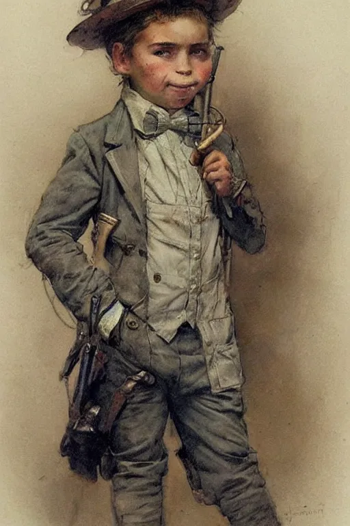 Image similar to (((((portrait of boy dressed as retro sciencepunk explorer costume . muted colors.))))) by Jean-Baptiste Monge !!!!!!!!!!!!!!!!!!!!!!!!!!!