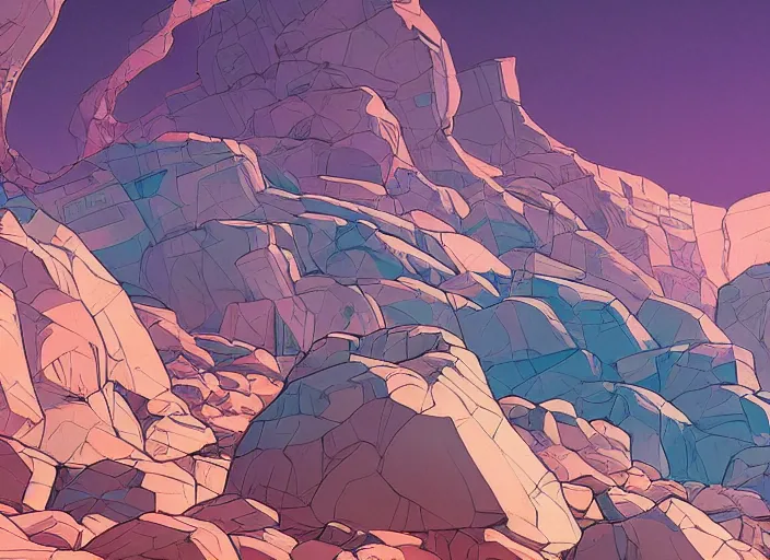 Image similar to abstract art with a theme on mineral rocks, empty world environment landscape. no people nor cars. sharp focus, cinematic pose, cinematic lighting, unreal engine render. art by josan gonzales and moebius and deathburger.