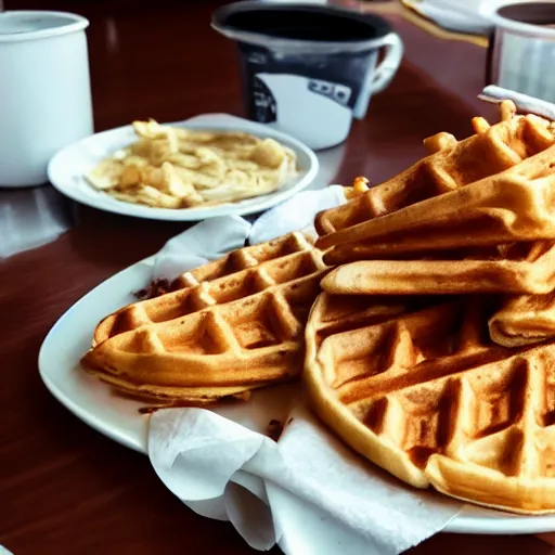 Image similar to first person perspective picture of arms on table, wafflehouse