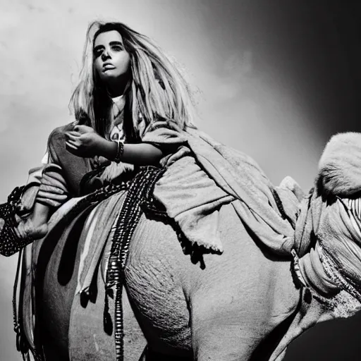 Image similar to billie eilish riding a camel