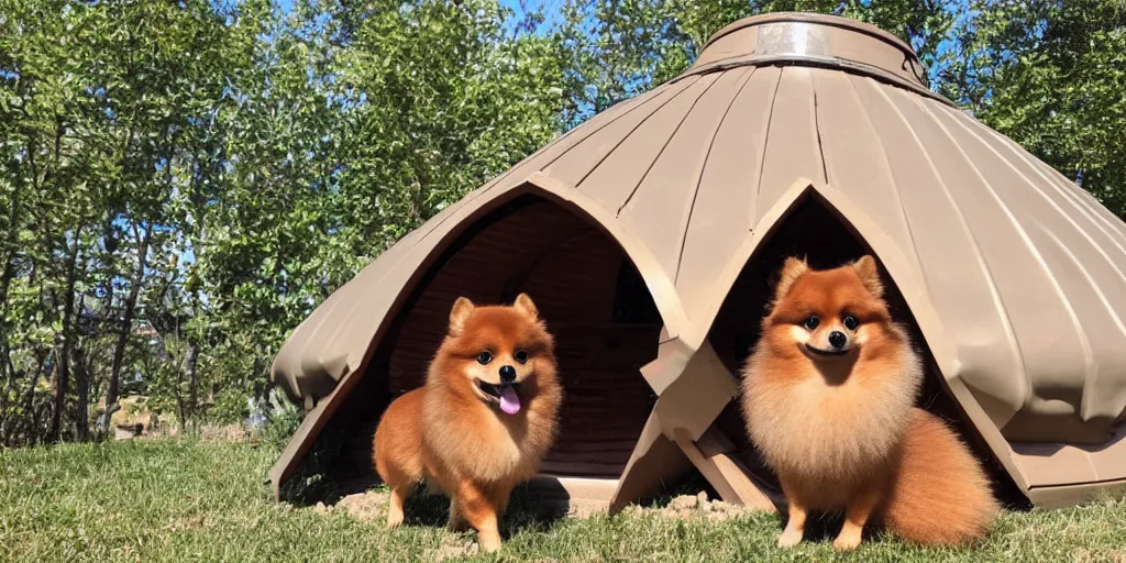 Image similar to tan pomeranian in front of a yurt