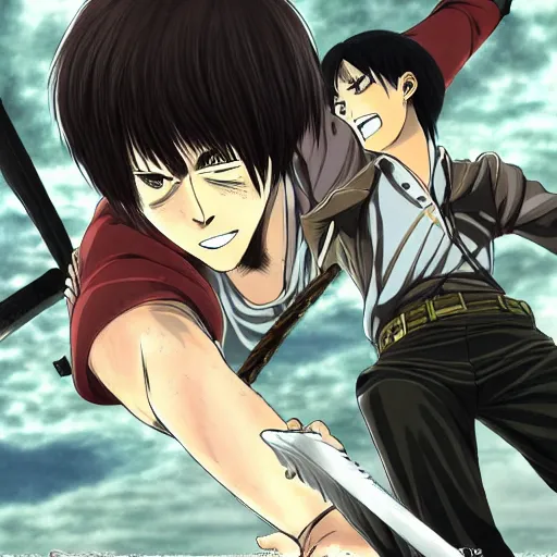 Image similar to mikasa ackermen killing eren yeager, anime style, highly detailed,