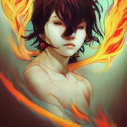 Image similar to prompt : flames and blades character portrait soft light painted by james jean and katsuhiro otomo and erik jones, inspired by evangeleon anime, smooth face feature, intricate oil painting, high detail illustration, sharp high detail, manga and anime 1 9 9 9