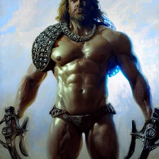 Image similar to handsome portrait of a spartan guy bodybuilder posing, radiant light, caustics, war hero, metal gear, steel ball run, by gaston bussiere, bayard wu, greg rutkowski, giger, maxim verehin