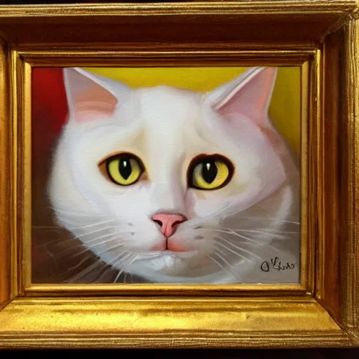 Image similar to oil painting of a cat that's had all the cream