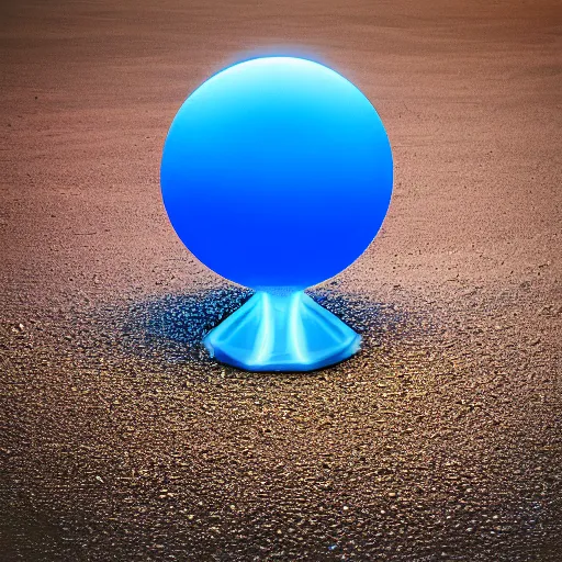 Prompt: realistic photograph of a spherical radioactive orb, glowing with intense blue light