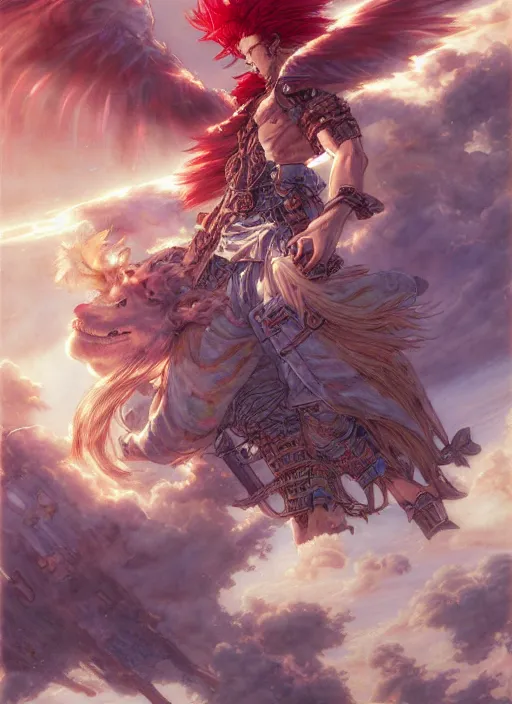 Image similar to prompt : ragnarok online portrait soft light painted by james jean and katsuhiro otomo and erik jones, inspired by akira anime, epic fantasy, a long red haired, red bearded male sky - pirate in front of an airship, intricate oil painting, high detail illustration, sharp high detail, manga and anime 1 9 9 9