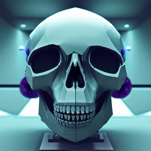 Image similar to portrait of cybernetic overlord of the metaverse, skull, hard surface, ceramics, reflections, ambient occlusion, raytracing, unreal engine 5, pixel art 8 - bit, by beeple