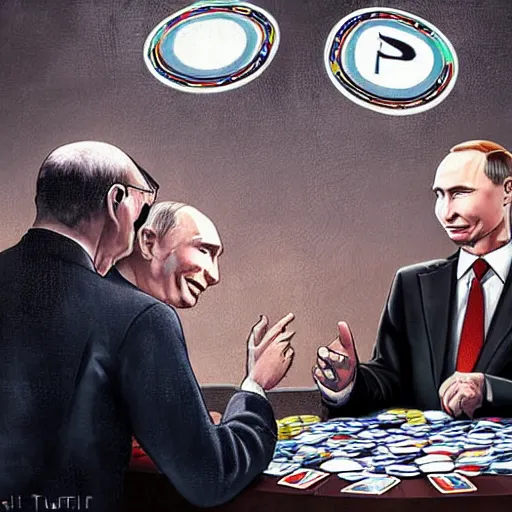 Prompt: UHD photorealistic Bill Gates playing poker with Klaus Schwab and Vladimir Putin, hyperrealistic, correct details, cosmic dynamic lighting, symmetrical faces, accurate faces, in the style of art nouveau by Danielle Tunstall
