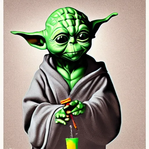 Prompt: digital illustion of baby yoda in a grateful dead hooded sweatshirt, smoking a hookah, deviantArt, artstation, artstation hq, hd, 4k resolution