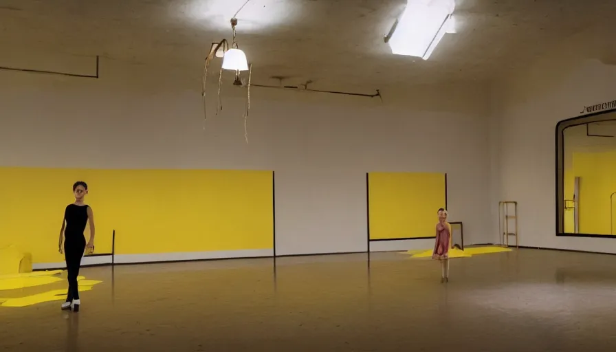 Image similar to color giallo movie set at a ballet school, about a killer with a knife