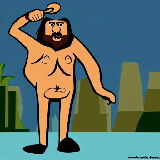 Image similar to caveman in the style of mad men show