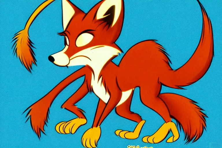Image similar to vintage disney animation style anthro furry fox robin hood
