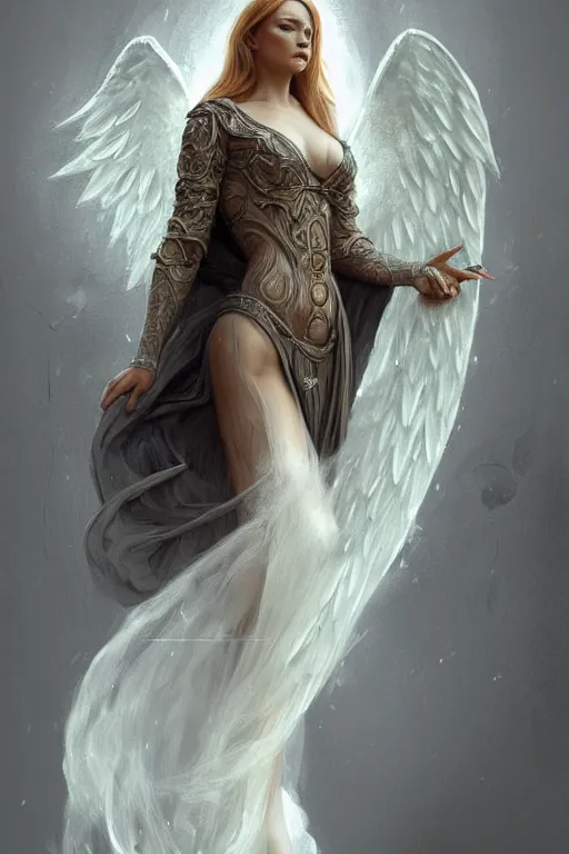 Prompt: Full body potrait of Vesa Matti Loiri as and angel , angel is split in two with smoke, fantasy, intricate, elegant, highly detailed, digital painting, artstation, woman is curved, concept art, smooth, sharp focus, illustration, art by Ilja Repin