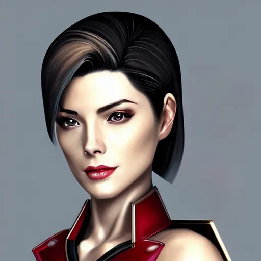 Image similar to A combination of Ada Wong's and Grace Kelly's and Ashley Greene's appearances with blonde hair wearing Warframe armor, high tech, action shot, angular, full body portrait, futuristic, dramatic, fantasy, intricate, elegant, highly detailed, digital painting, artstation, concept art, matte, sharp focus, illustration, 8K, art by Donato Giancola and James Gurney