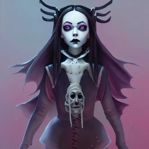 Prompt: wednesday addams as a lich necromancer, made by carvaggio, stanley artgerm lau, wlop, rossdraws, artstation, cgsociety, concept art, cgsociety, octane render, trending on artstation, artstationhd, artstationhq, unreal engine, 4 k, 8 k