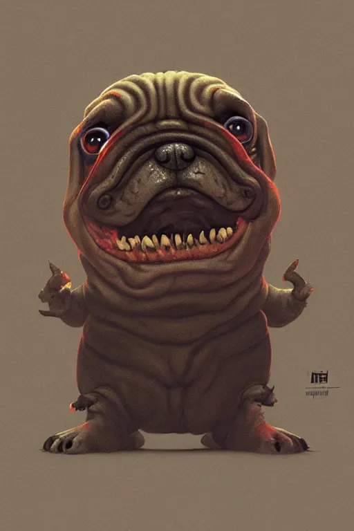 Image similar to demon pug eating flesh. art by mike winkelmann, sticker, illustration, highly detailed, artstation