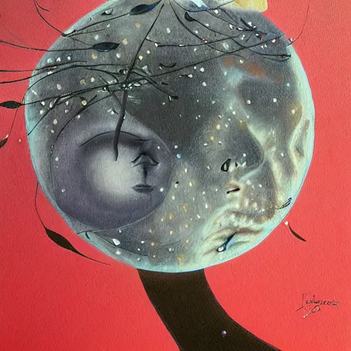 Image similar to surreal tears from the moon, art by jeff lyons and sandra pelser