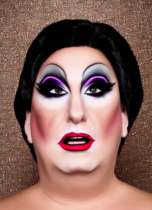 Prompt: studio portrait of ted cruz in full drag dressed in drag dressed as a woman makeup, 8 k, studio lighting, key light, back light, sequents,