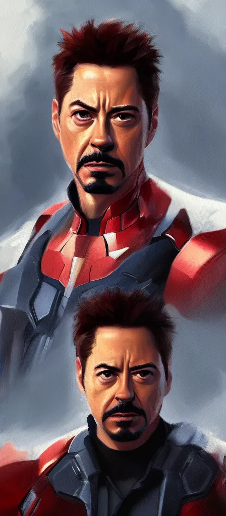 Image similar to concept art of tony stark, cinematic shot, oil painting by jama jurabaev, extremely detailed, brush hard, artstation, high quality, brush stroke