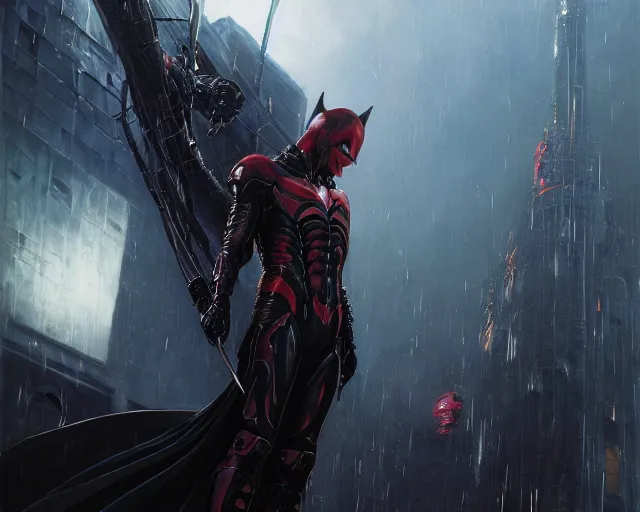 Image similar to highly detailed portrait of keanu reeves as azrael, in batman : arkham knight, stephen bliss, unreal engine, fantasy art by greg rutkowski, loish, rhads, ferdinand knab, makoto shinkai and lois van baarle, ilya kuvshinov, rossdraws, tom bagshaw, global illumination, radiant light, detailed and intricate environment