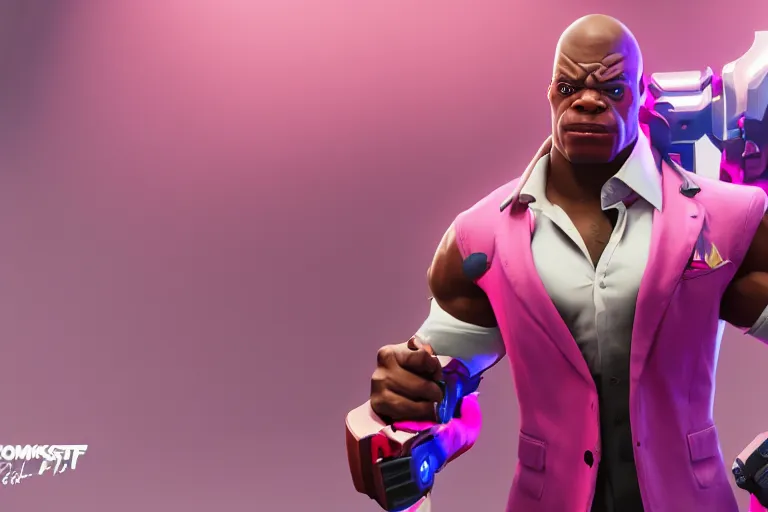 Image similar to doomfist, pink blazer, overwatch game, digital art, high detailed, unreal engine, artstation, 3 d render