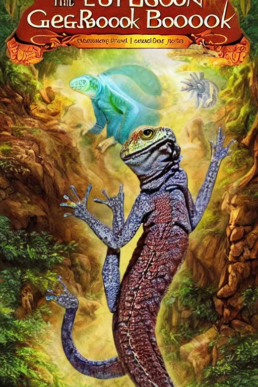 Image similar to the legend of the geckronome book cover, fantasy book