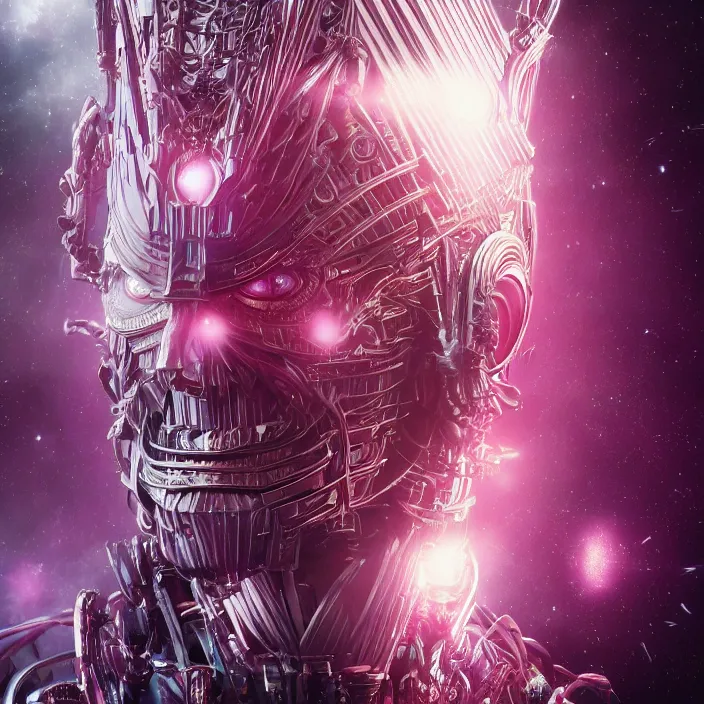 Prompt: portrait of Hugo Weaving as Galactus. intricate abstract. intricate artwork. nightmare fuel. octane render, trending on artstation, very coherent symmetrical artwork. cinematic, hyper realism, high detail, octane render, 8k, iridescent accents